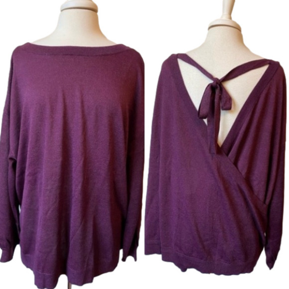 Roaman's NWOT Glam Occasion Open Back Purple Metallic Fleck Long Knit Sweater 1X - Picture 1 of 10